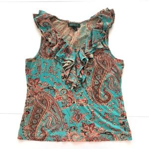 Lauren Ralph Lauren Paisley Ruffles Sleeveless Jersey Top